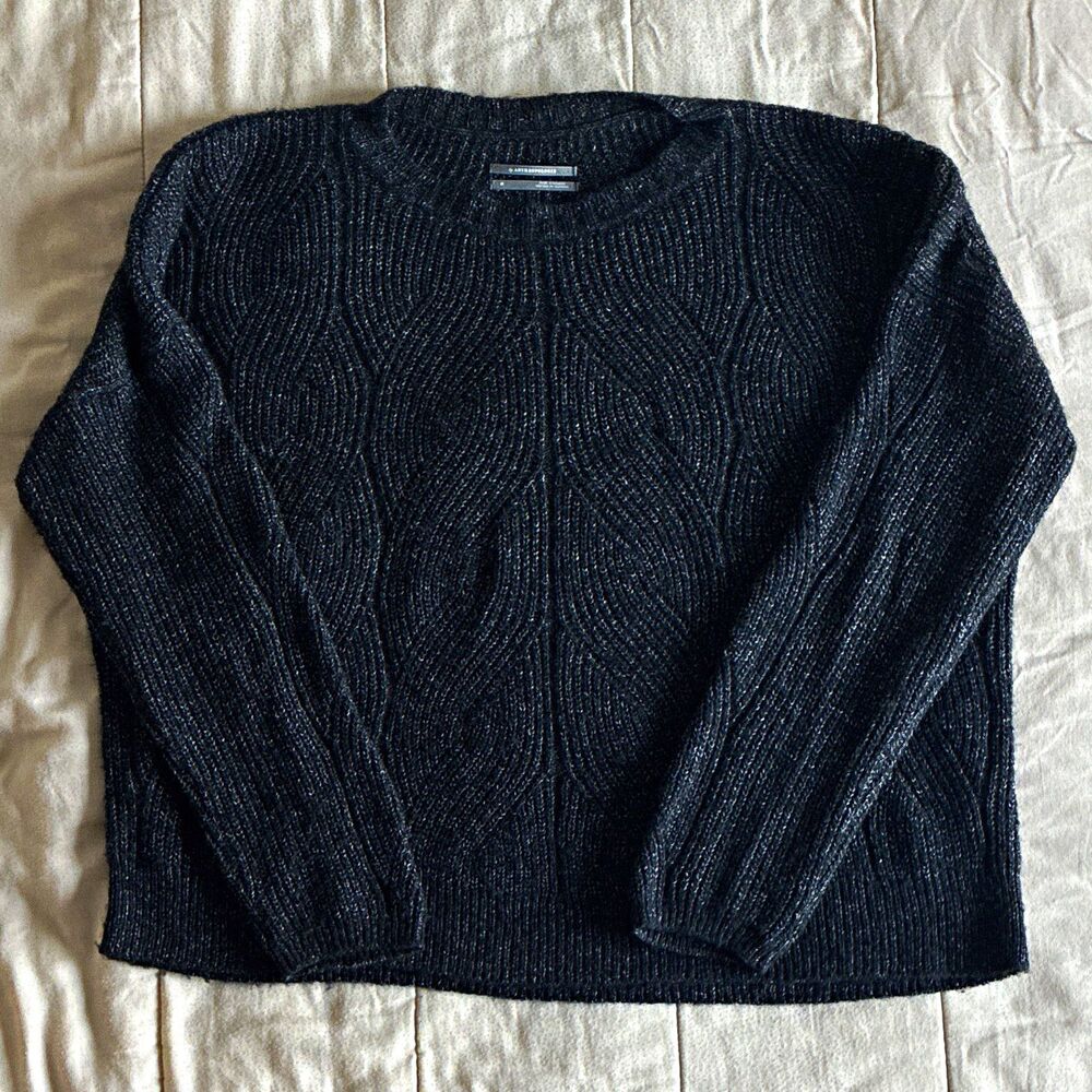 Anthropologie woman’s black geometric knit crewneck pullover sweater size medium